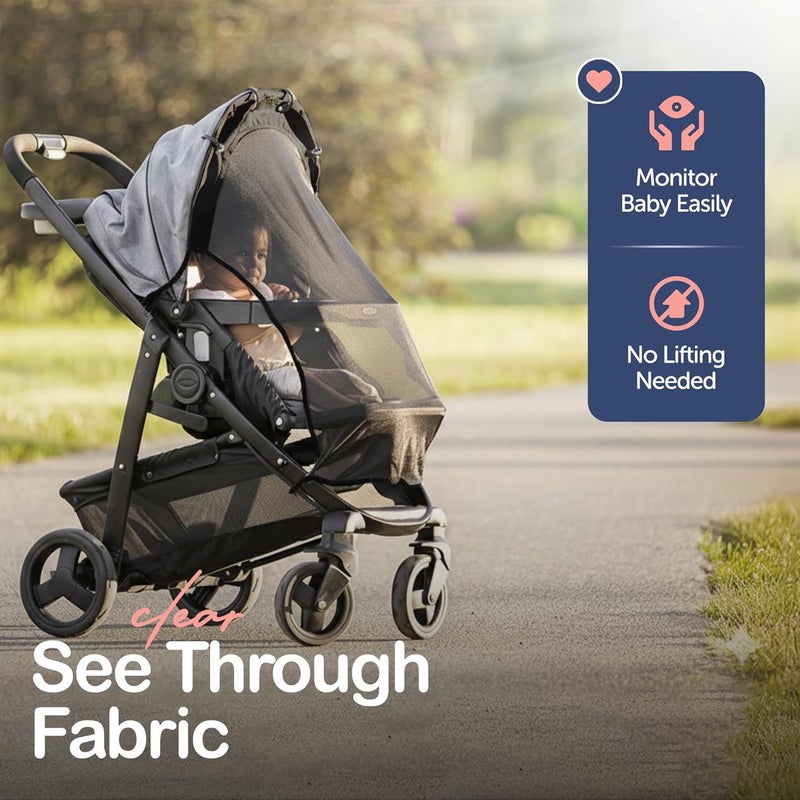 IntiMom Stroller Sun Shade - Universal UV Protection Cover for Strollers Sunshade with See Through, Clip-On Sun Blocker, Sun Shield for Baby, Breathable Adjustable Fit, Full Coverage, L Black - Image 4